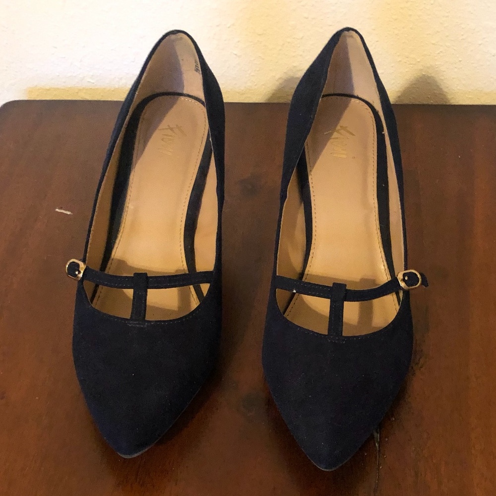 Navy Suede Mary Jane Heels by Fioni